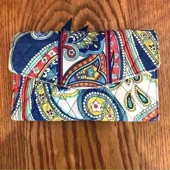 Vera Bradley, Paisley Print Wallet, White/Blue/Yellow, Red, 8”x4.5” - Picture 7 of 8